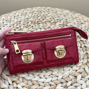 Marc Jacobs red quilted patent leather zipper wallet